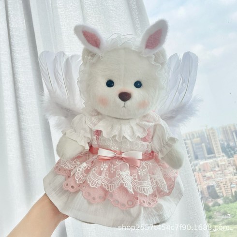 TeddyTales 레나베어 곰돌이 테디테일즈 베어 수제 곰돌이 애착 인형 30종, 30cm [기프트 박스 포장], 백곰 + 천사 날개