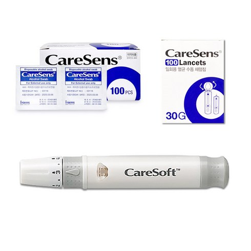 케어센스 채혈기 + 채혈침100개 + 알콜솜 100매 세트, 1세트