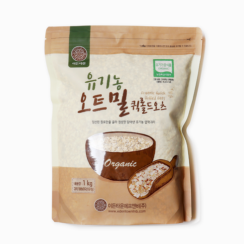 이든타운 유기농 오트밀 퀵롤드오츠, 1kg, 1개