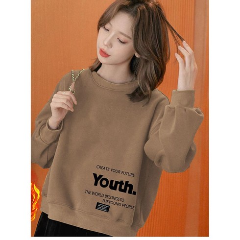 2023년 가성비 최고 명품맨투맨 - FANSYLI 기본 라운드 맨투맨 오버핏 긴팔 순면 맨투맨 패션 쇼트 기모 티셔츠 여성 가을겨울 통근 상의 X8A12
