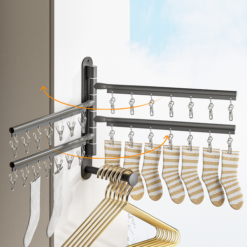 체블스 빨래건조대 접이식 베란다 속옷 벽걸이 무타공, 모던그레이
