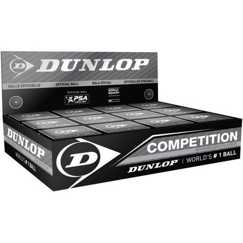 DUNLOP 대회 스쿼시볼 (12개의 볼박스), Black/White, One Size