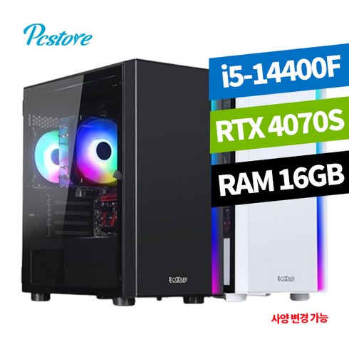 게이밍컴퓨터고사양조립pc - 피씨스토어 일사천리 게이밍 i5 14400F RTX 4070SUPER 조립컴퓨터 게이밍컴퓨터, 500GB, 16GB, 블랙