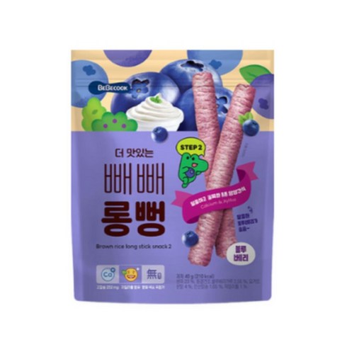 베베쿡 더 맛있는 빼빼롱뻥, 블루베리, 40g, 2개