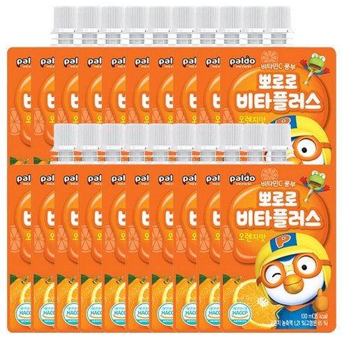 팔도 뽀로로 비타플러스 음료, 오렌지맛, 100ml, 20개