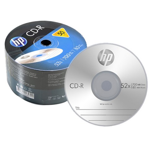 2024년 가성비 최고 프린터블공씨디 - 정품 HP 브랜드 CD-R/DVD-R 프린터블 50장/종합-공DVD/공CD/공시디, HP CD-R 로고 랩핑 50P