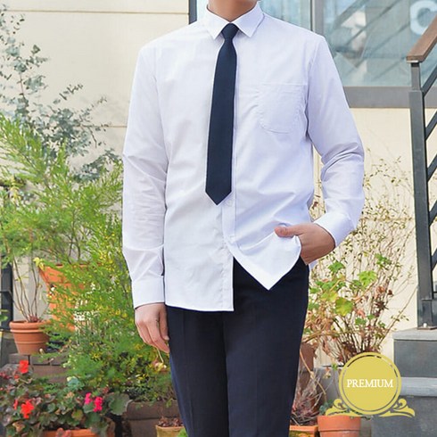 신축성좋은 남자 흰색 교복셔츠 (믹스체크) XL