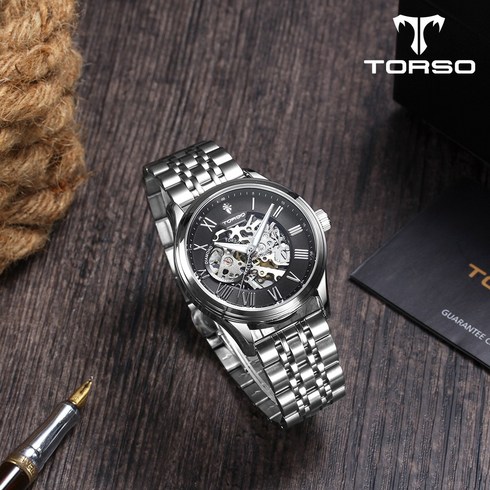 TORSO 토르소 T603M 엘리시온 스켈레톤 오토매틱 다이아몬드 워치 남자 메탈 시계 (가죽 스트랩 증정)