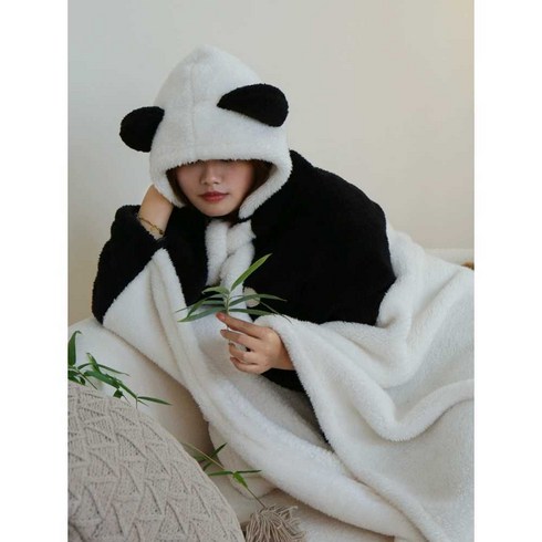 팬더 망토이불 사무실 후드 입는담요 극세사 무릎 이불