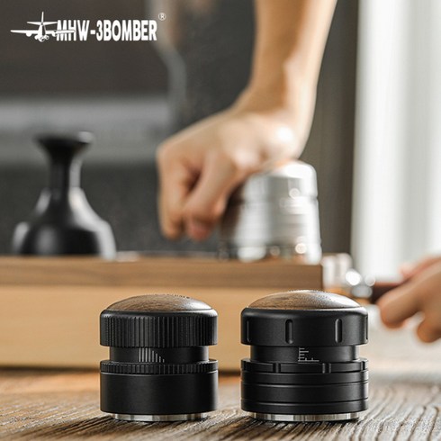 MHW-3BOMBER 커피 탬퍼 메모리 51 58.35mm 깊이조절 템퍼 디스트리뷰터 탬핑, 블랙, 51mm, 플랫 베이스, 1개