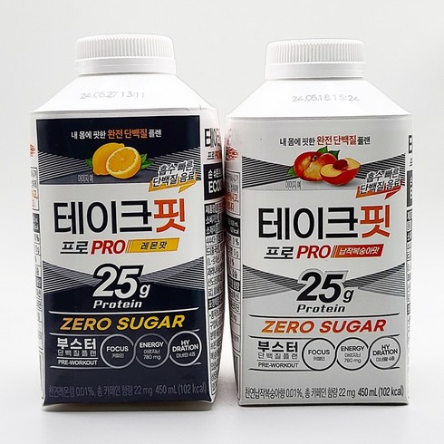 부스터제로 - 테이크핏 프로 제로슈거 450ml 레몬맛 6개 + 납작복숭아맛 6개 (총 12개구성)