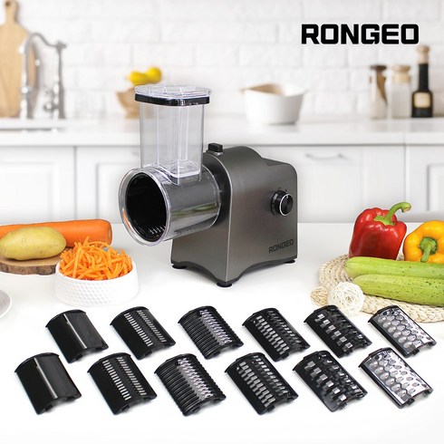 전동채칼 - RONGEO 원터치 야채 오토 슬라이서 전동 채칼, 1개, VST-S 그레이 6종