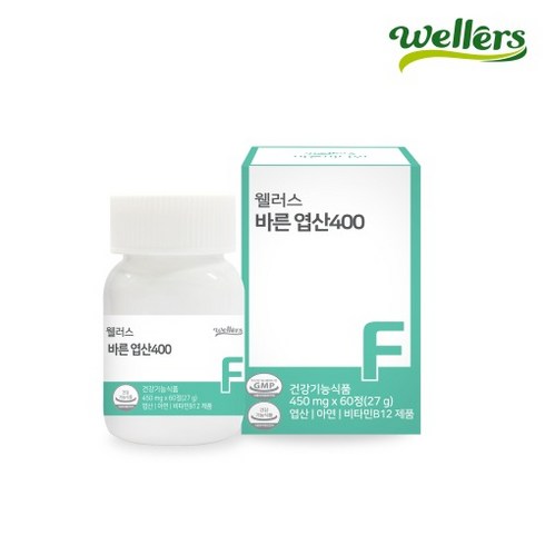 [웰러스] 바른 엽산 400/No화학부형제 / 아연 비타민B (1병 2개월분), 1개, 60정