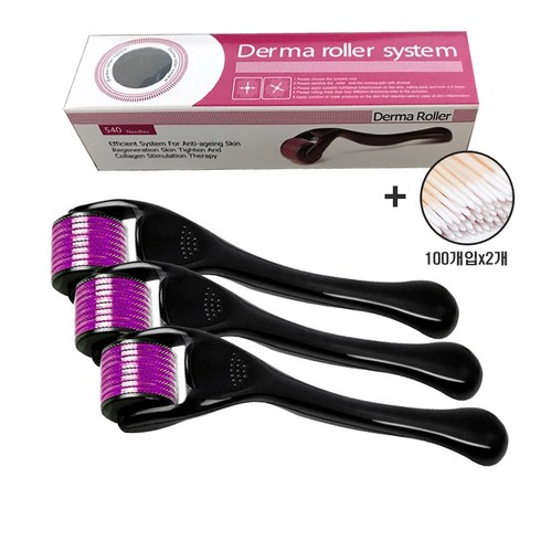 더마 롤러 0.25mm x3개 +비립종면봉200 MTS 메조 롤러 홈케어 마이크로 니들 스탬프 일반형, 3개, 혼합색상