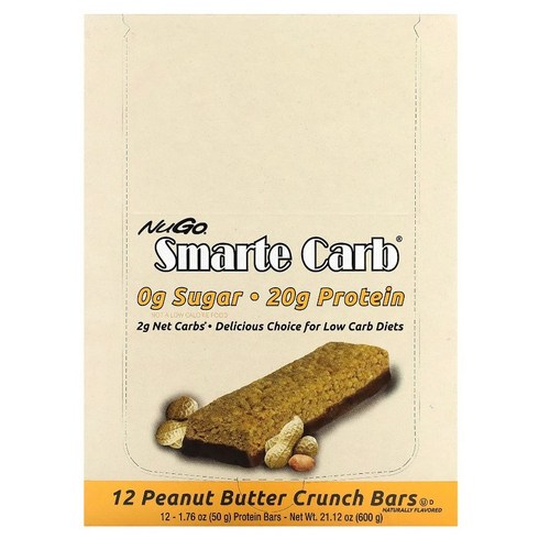 뉴고 뉴트리션 NuGo Nutrition Smarte Carb 바 피넛 버터 크런치 바 12개 각 50g(1.76oz), 50g