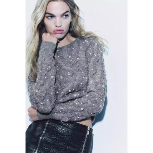 자라 펄 스트럭처 니트 스웨터 진주 아플리케 여성 ZARA