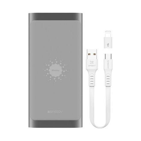 스피디 퓨어 메탈 무선 보조배터리 10000mAh C타입케이블 + 8핀젠더 + 흡착패드, 다크그레이, SPE-PM102A5W