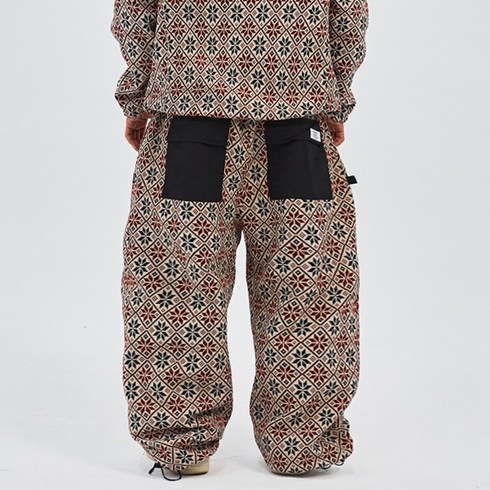 2023년 가성비 최고 비에스래빗팬츠 - 비에스래빗 2324 BSRABBIT ETHNIC WIDE TRACK PANTS BEIGE BLACK 스노우 보드복 팬츠