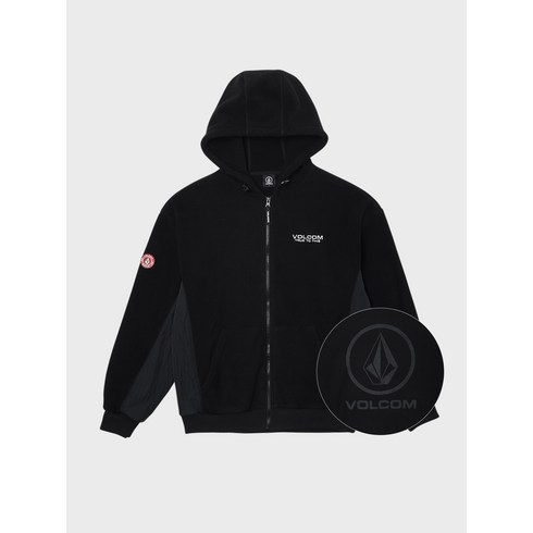 볼컴 MEGA STONE 오버핏 우븐 플리스 기모 후드 집업(블랙)