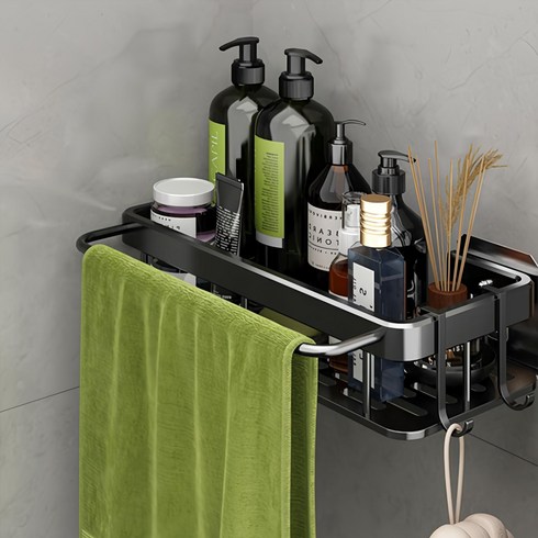 리빙공감 무타공 강력접착 알루미늄 욕실 화장실 선반, 블랙, 1개