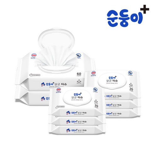 순둥이 생분해물티슈 살균티슈 캡형 60매 2팩+휴대캡형 20매 6팩(2ST+6cS휴)