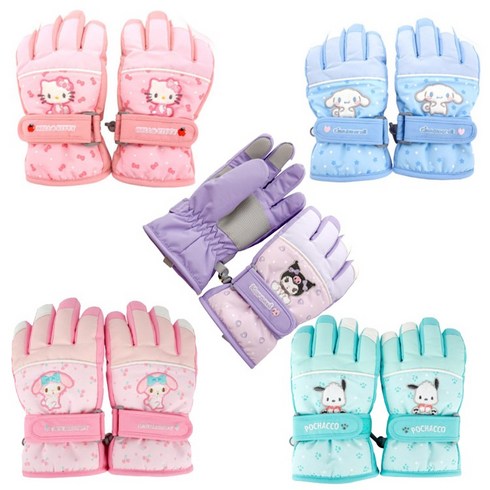 2023년 가성비 최고 헬로우보드장갑 - 산리오 시나모롤 마이멜로디 쿠로미 포차코 헬로키티 자수 포인트 스키장갑 보드장갑 겨울 손가락장갑, 포차코그린