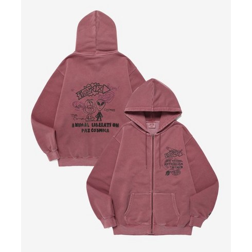팀코믹스후드집업 - 팀코믹스 후드집업 ALIEN FRIENDS HOODIE ZIP UP PG PINK