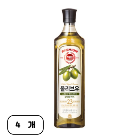 해표 압착 올리브유, 900ml, 4개