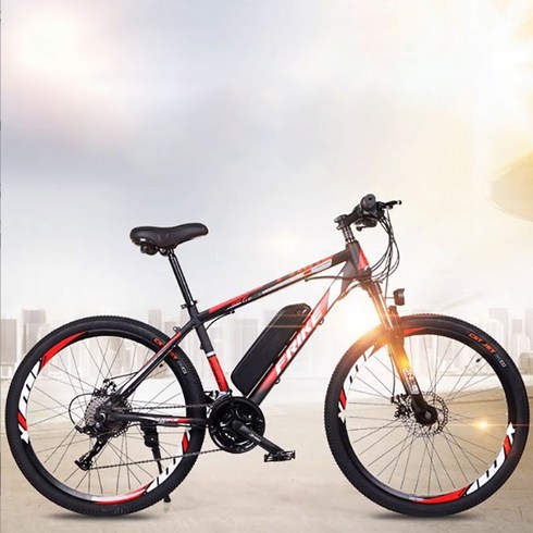 MTB 26인치 전기 자전거 리튬배터리 보조 동력 기어 변속 오프로드 배달용 학생 등하교 자전거, 01. 블랙/레드