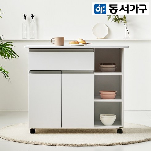 이동식아일랜드식탁 - 동서가구 케이화이트 양문형 서랍 수납 아일랜드 식탁 홈바 테이블 DF635401, 화이트