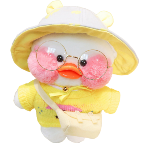 2023년 가성비 최고 빵빵이인형 - PKTOYS 캐릭터 큐티잼 럭키백변빵빵덕오리 인형옷피규어 졸업선물, 노란 모자 우산 스웨터 흰색 가방, 30cm