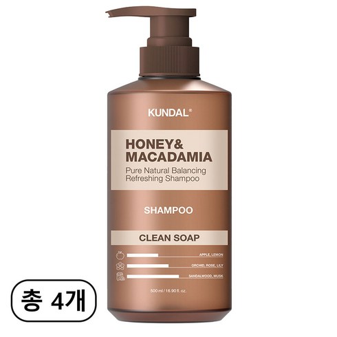 클린솝샴푸 - 쿤달 네이처샴푸 클린솝향, 500ml, 4개