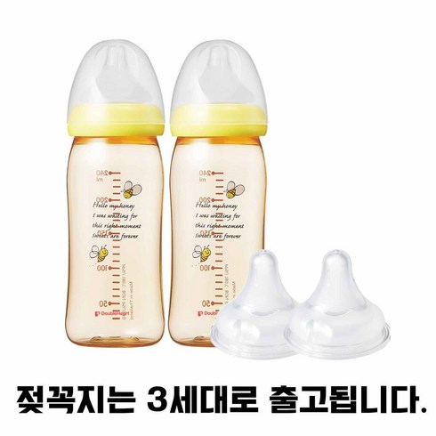 2023년 가성비 최고 더블하트젖병 - 더블하트 PPSU젖병 240ml (꿀벌/M포함)x2개+ 젖꼭지(2입), 젖꼭지M