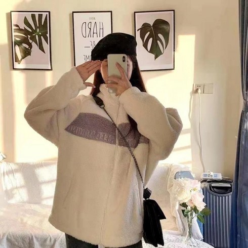 2023년 가성비 최고 양털코트 - ANYOU 여성 패션 양털 코트 루즈핏 도톰 상의 코트