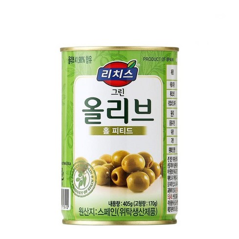 리치스올리브 - 동서 스파게티 피자 파스타 감칠맛 대용량 리치스 그린올리브 홀 피티드 405g 405g, 12개