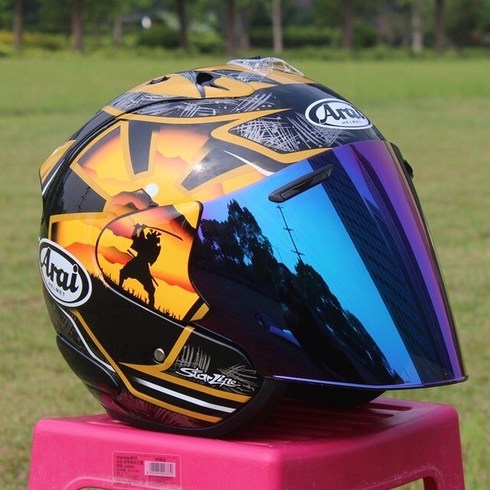 사무라이 사무라이 오픈 페이스 하프 헬멧 라이딩 모토크로스 레이싱 모토바이크 헬멧 SZ-RAM4, 13.with Rainbow Visor - M