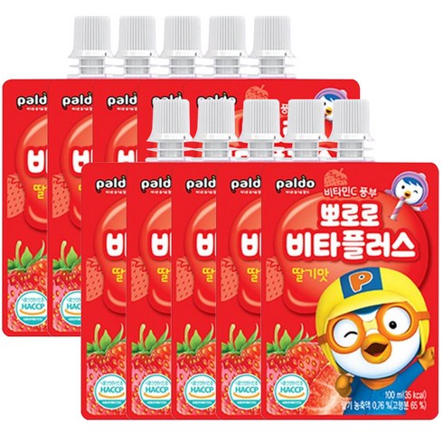 해호 뽀로로 비타플러스 음료수 딸기맛, 10개, 100ml