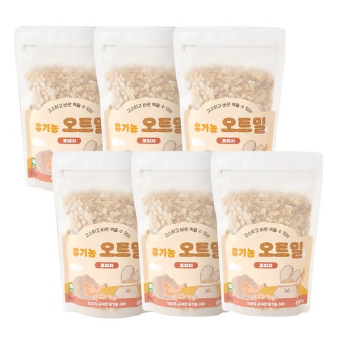 퍼기 유아용 이유식용 유기농 세척 오트밀 포리지, 300g, 6개