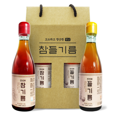 시장쏙 전연화 참기름 300ml + 전연화 들기름 300ml 명절 선물세트 1호, 1세트