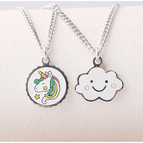 키즈실버 써지컬스틸 유니콘 행복한 구르미 미아방지목걸이, 1개, 실버