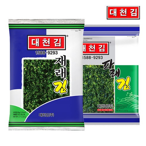 대천김 재래김 10봉 + 파래김 10봉 혼합 20봉 x 1박스, 단품, 20g