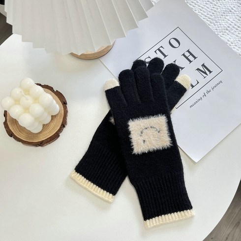 스멜모리 울캐시미어 스마일 핑거홀 터치 니트장갑 7컬러
