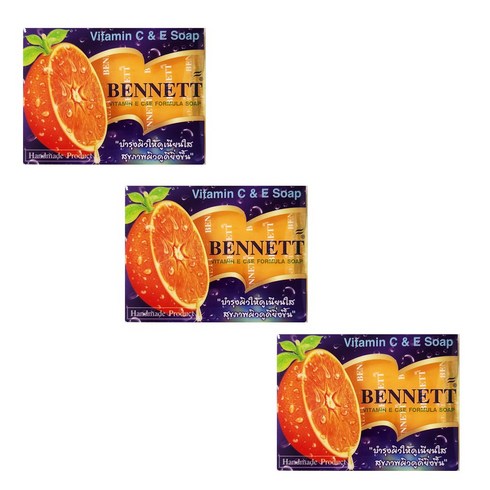 태국비누 - 태국 베넷 베네트 오렌지 비타민비누 130g x 3개 BENNETT orange vitamin E C&E Formula Soap