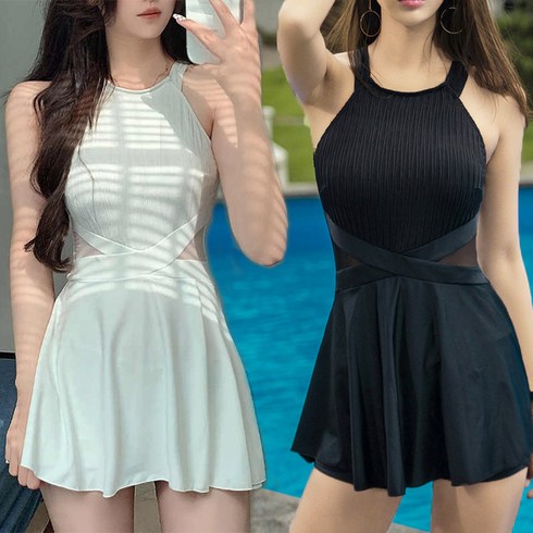 차쿠 여성 원피스 수영복 체형커버 원피스 수영복 속바지 세트, XL, 블랙