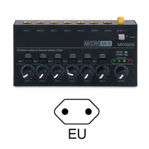 믹싱마스터링 미니 오디오 믹서 라인 저소음 6 채널 사운드 볼륨 조절 버튼, EU Plug