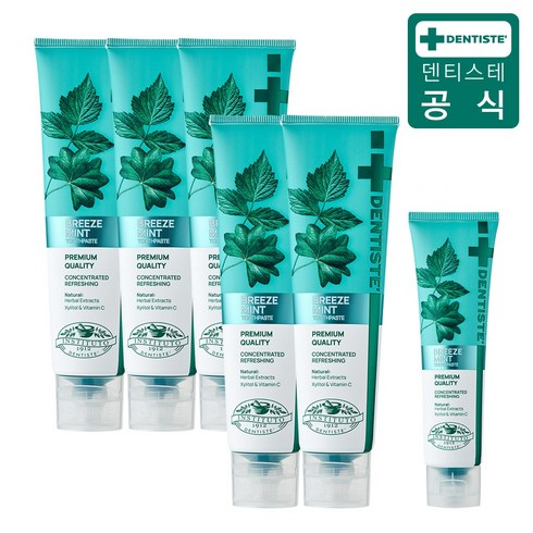 [공식몰] 덴티스테 뉴 브리즈민트 입냄새 구취제거 무불소 무색소 치약, 180g 5개+60g 1개