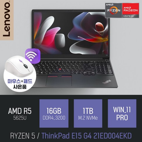 Lenovo ThinkPad E15 G4 21ED004EKD [무선 마우스 증정], WIN11 PRO, 16GB, 1TB, 라이젠5, 블랙