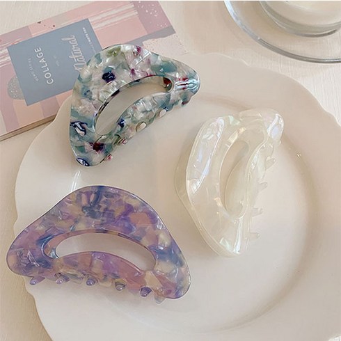 3p세트 고급 마블무늬 올림머리 반묶음 긴머리 집게핀, 마블, 3개