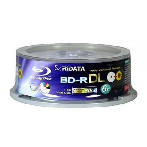 RiData 50GB BD-R DL 듀얼 레이어 블루레이 쓰기 가능 6x 디스크 25팩