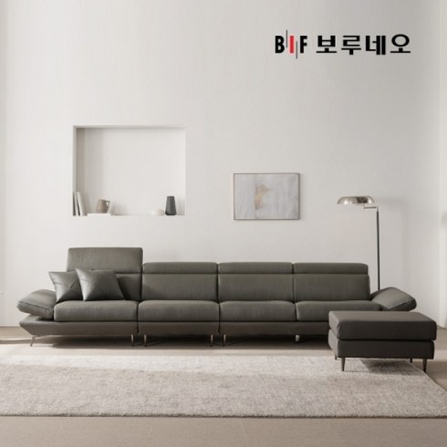 보루네오 디에르 레브 천연통가죽 6인 소파+스툴, 웜그레이